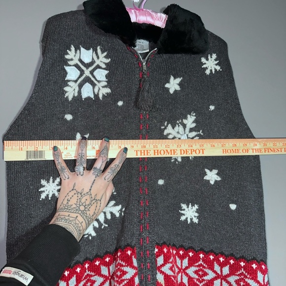 Ugly Christmas Sweater Fashion Bug Snowflake Knit Zip Faux Fur Collar XL - Picture 9 of 11